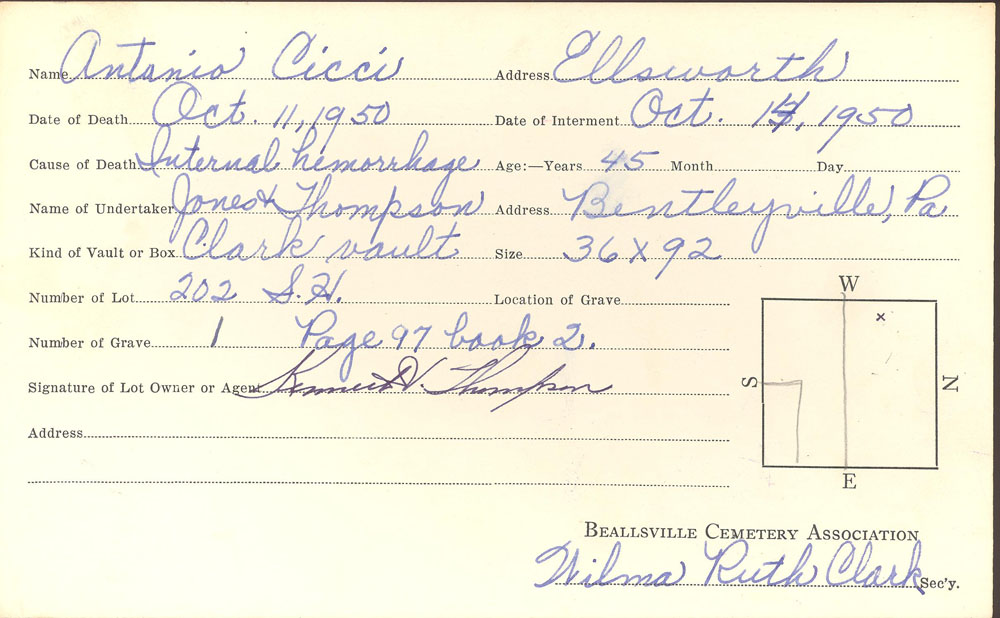 Burial card